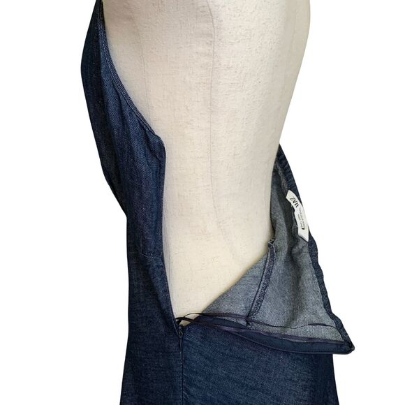Zara Women Halter Neck Midi Dress XS Blue Minimal Elegant Side Zip Pre-Owned - Picture 3 of 7